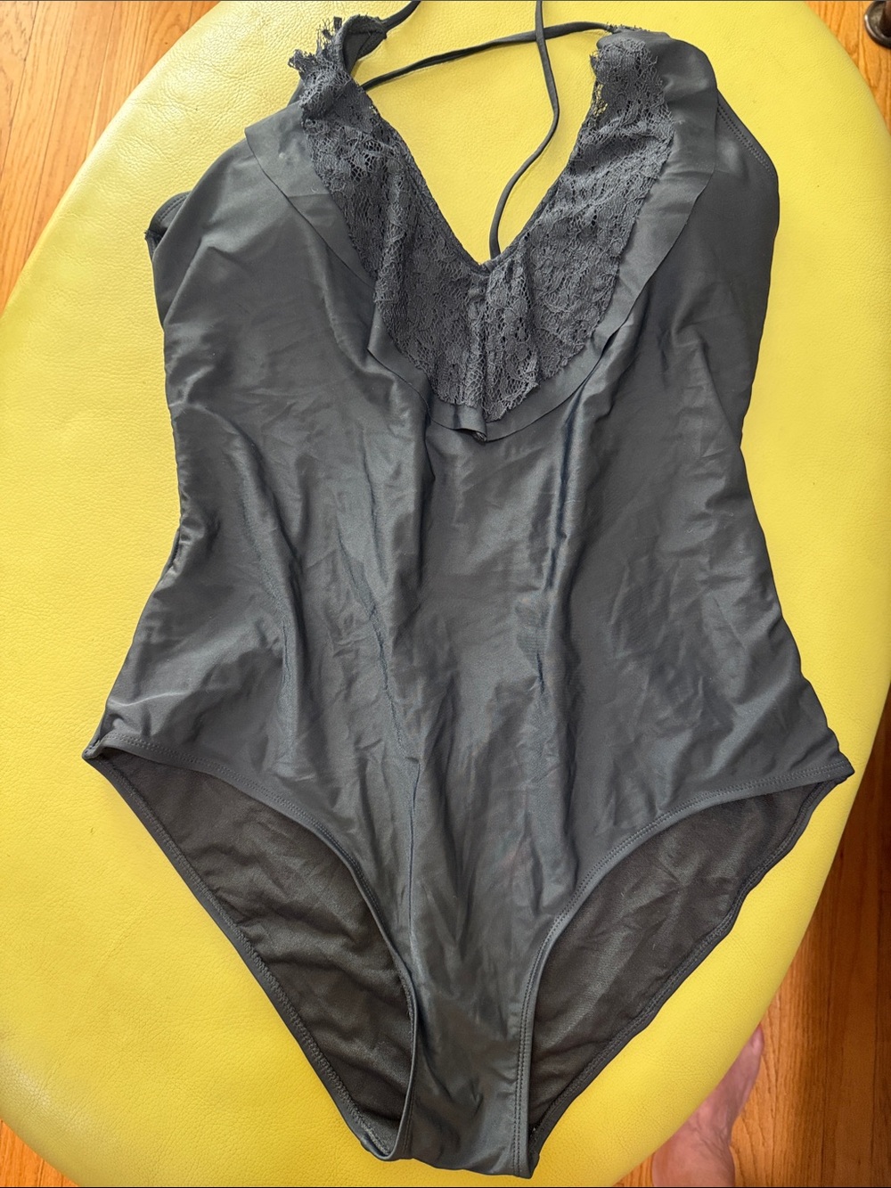 Woman’s Black Lace V-Neck One-Piece swimsuit FITS best L- XL
